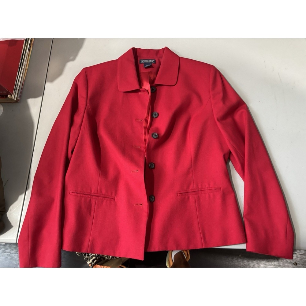 Vtg Lands End Women's Wool‎ Red Cap Jacket 14